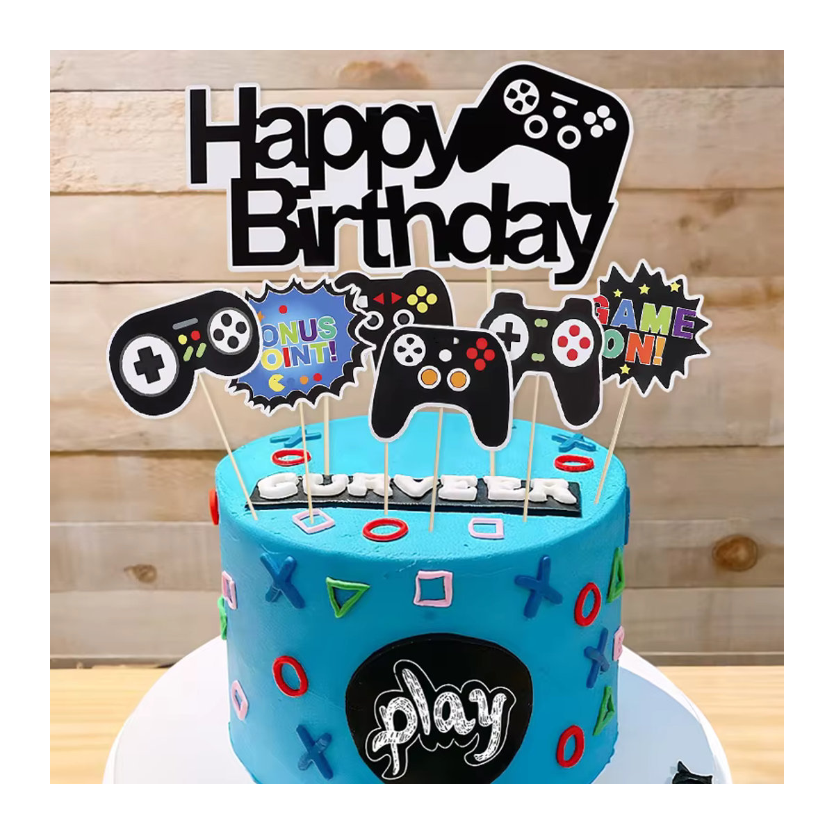 13er Set Retro Videospiel Kuchen Topper von ZQCXLD mit Controller und Headset für Kinder Geburtstag Party Dekoration, mehrfarbig - Bild 3