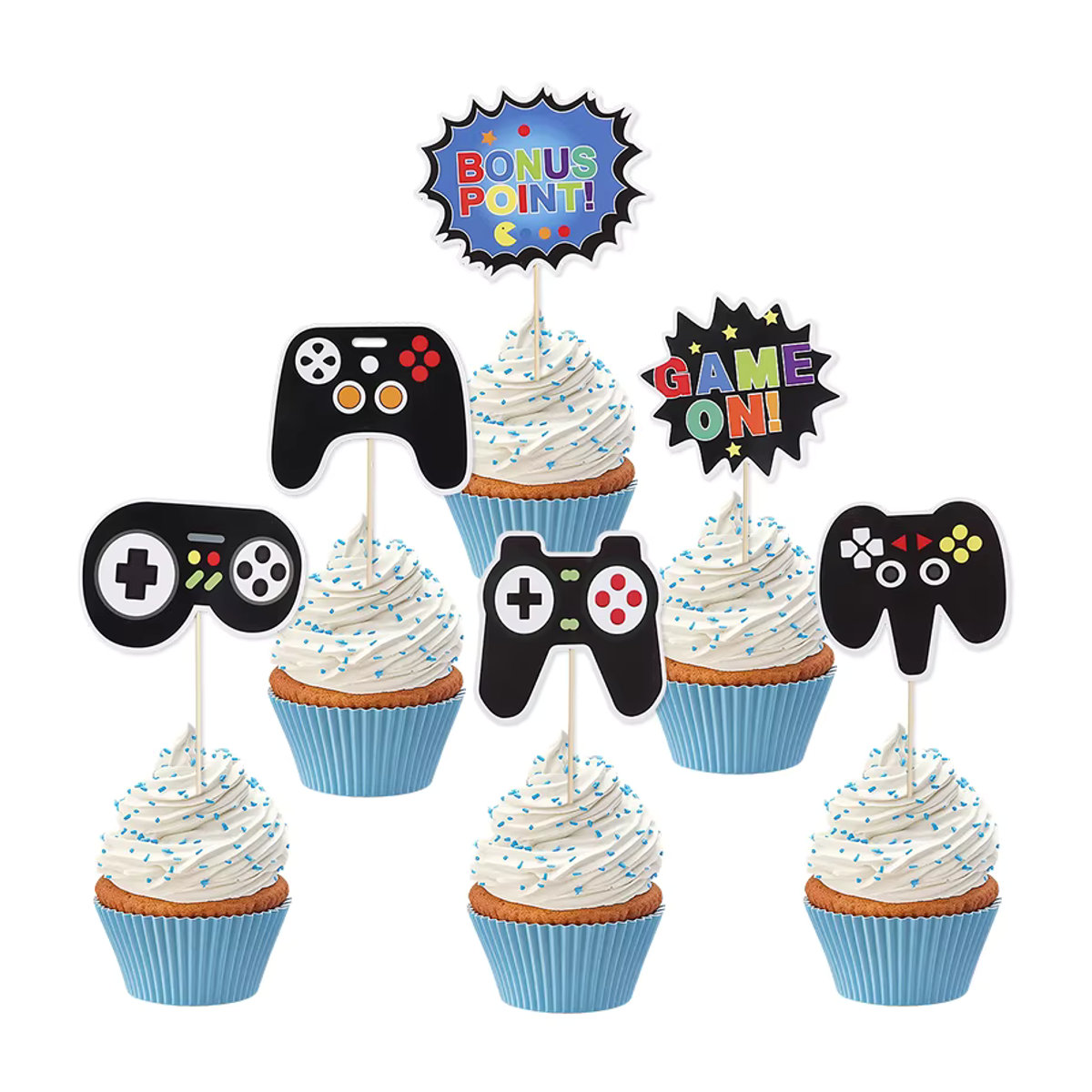 13er Set Retro Videospiel Kuchen Topper von ZQCXLD mit Controller und Headset für Kinder Geburtstag Party Dekoration, mehrfarbig - Bild 4