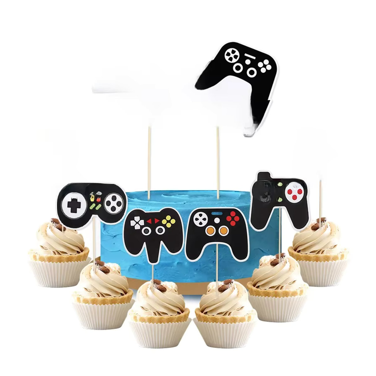 13er Set Retro Videospiel Kuchen Topper von ZQCXLD mit Controller und Headset für Kinder Geburtstag Party Dekoration, mehrfarbig - Bild 5