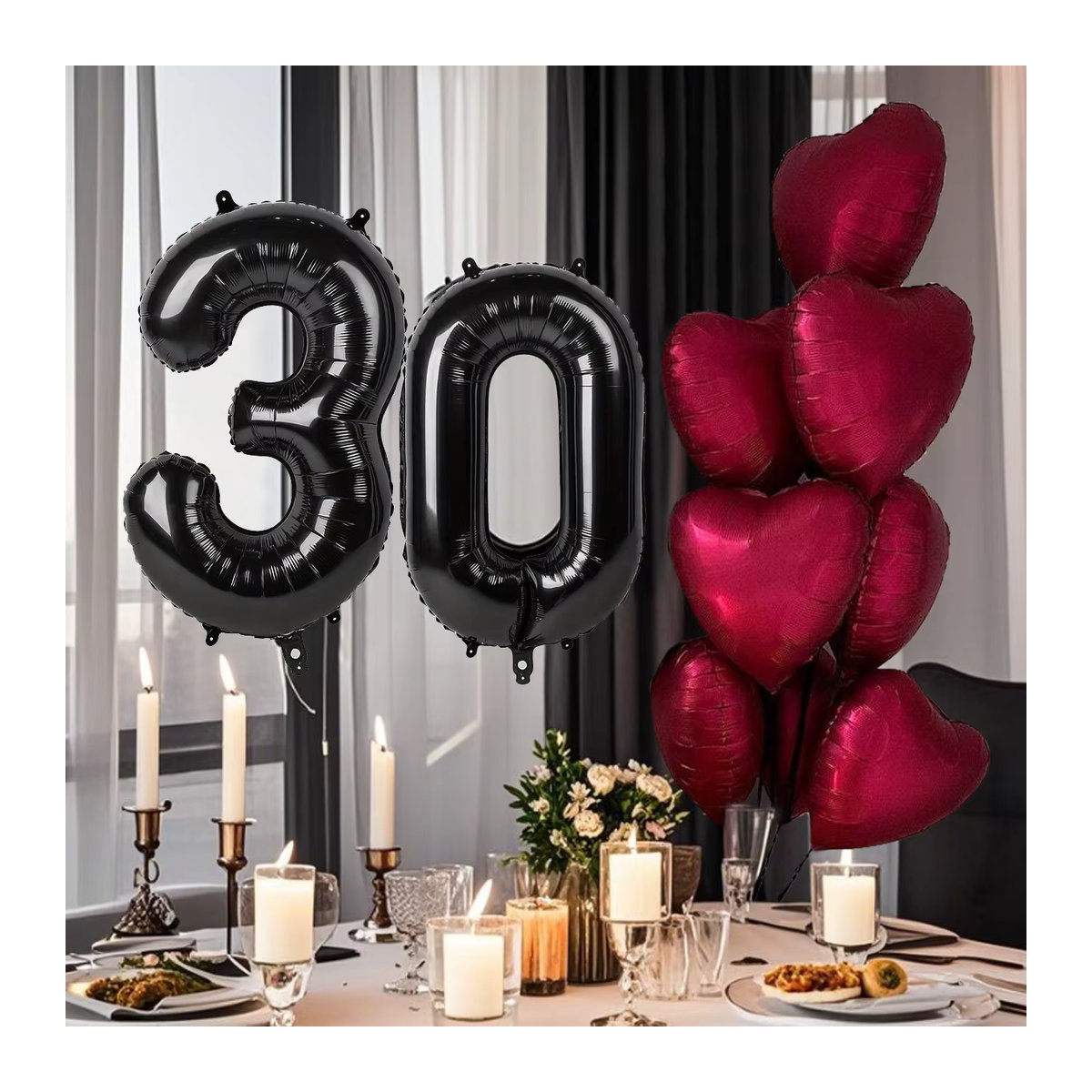 14-teiliges Ballonset in Schwarz und Rot mit herzförmigen Motiven für Geburtstag und Valentinstag - Bild 2