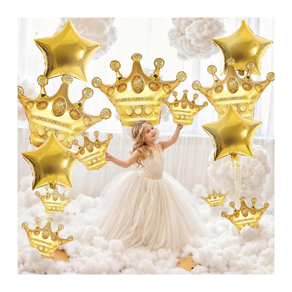 14-teiliges Set goldfarbene Kronen-Aluminiumfolienballons für Hochzeit, Babyparty und Geburtstag - Bild 2