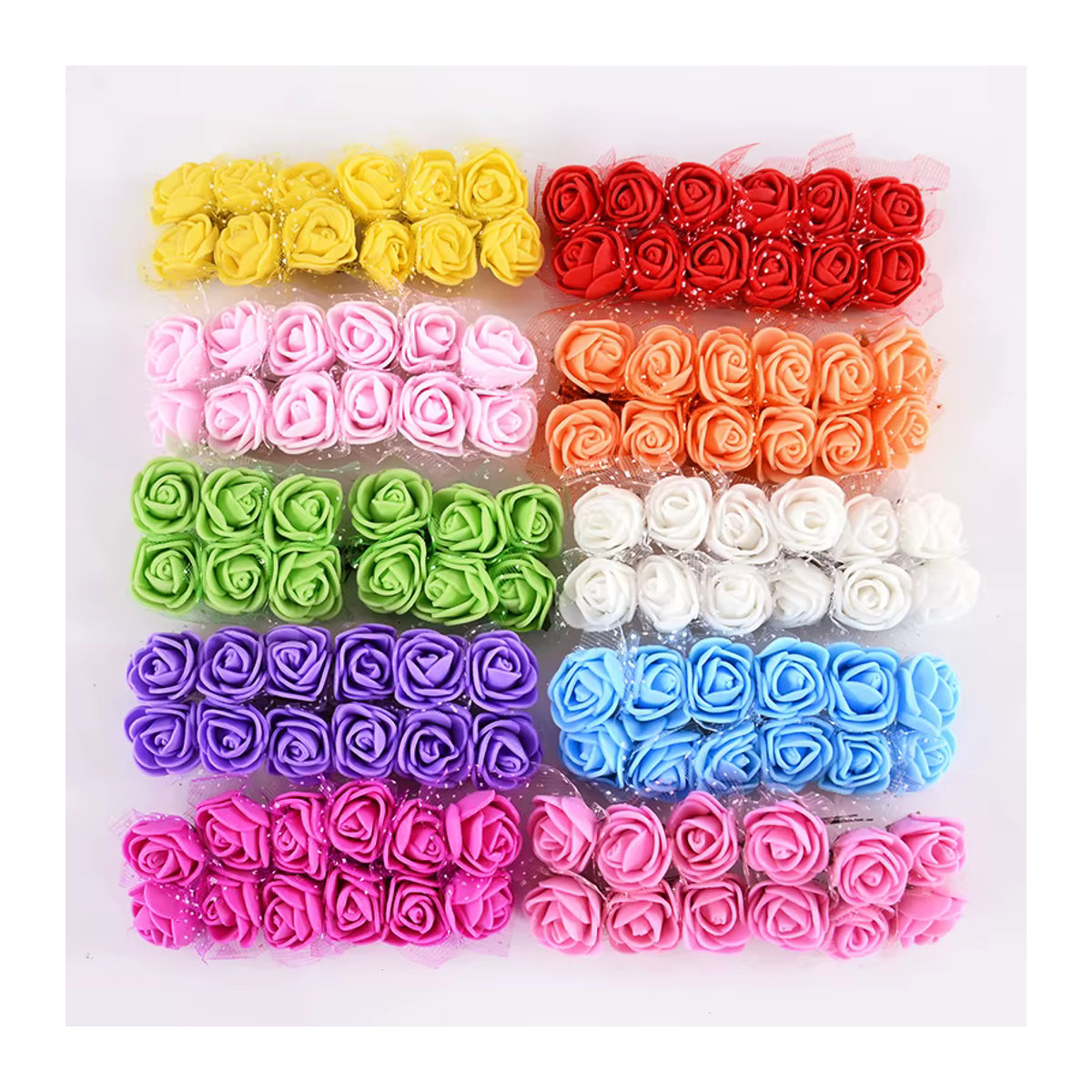 144 Stück Mini Kunstrosen aus PE-Schaum, mehrfarbige künstliche Blumenköpfe für DIY Scrapbooking und Hochzeitsdekoration - Bild 1