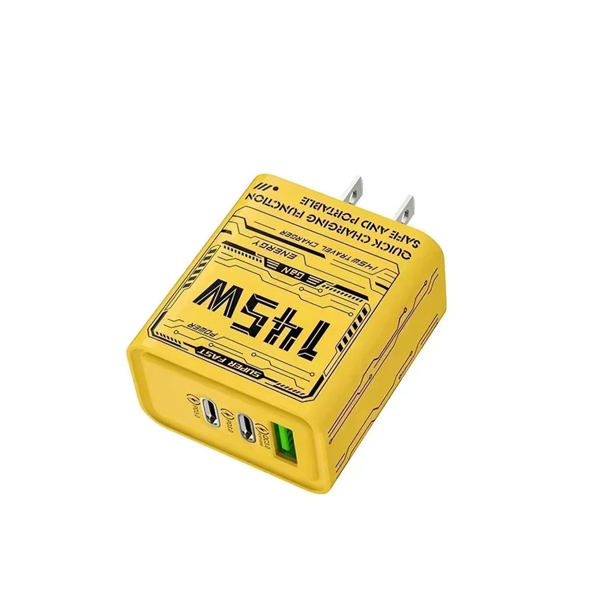 145 W Schnellladegerät mit 3 Ports Typ-C und USB in Gelb für iPhone und Samsung mit US/EU/UK Stecker - Bild 7