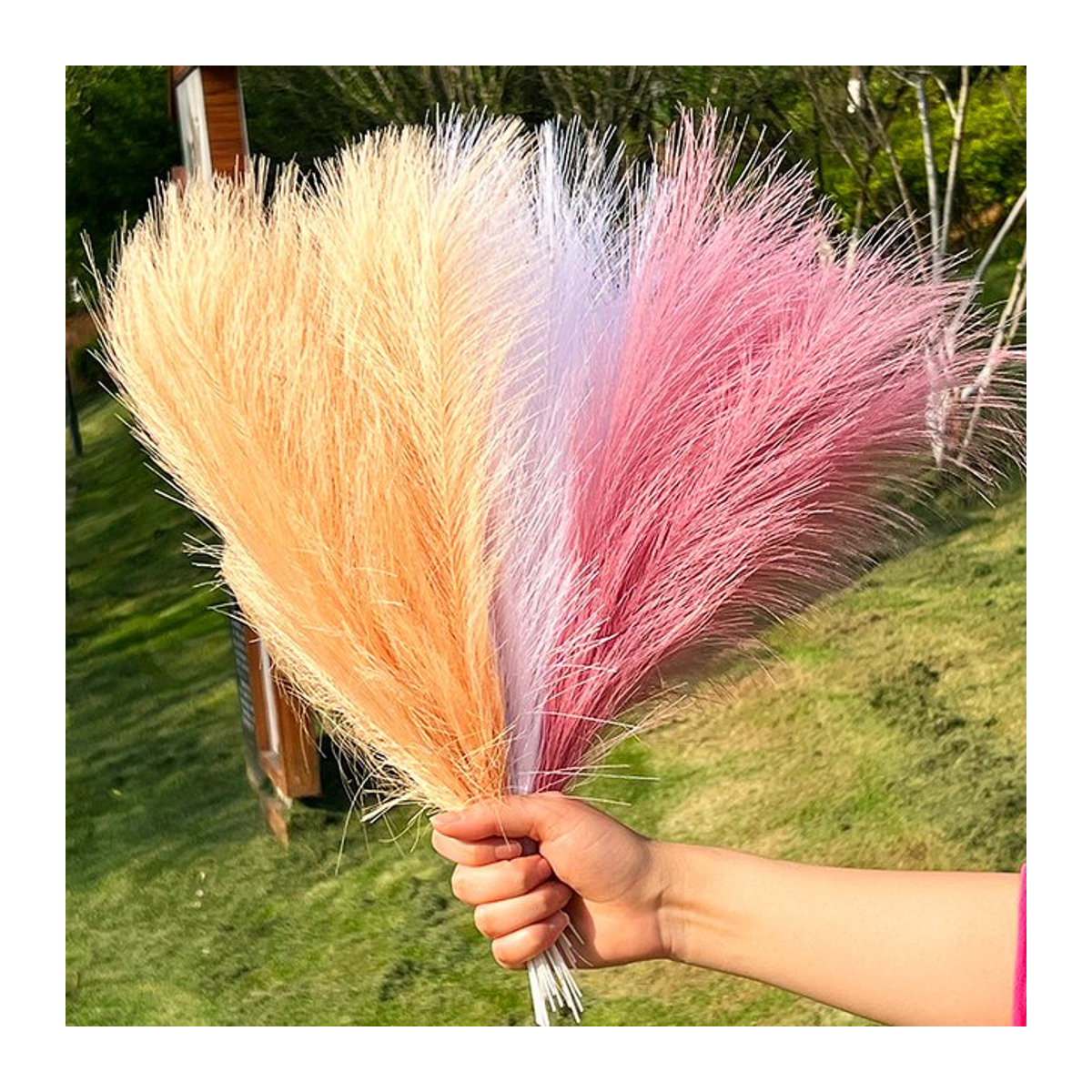 15 Stück künstliches Pampasgras Set von ZQCXLD, flauschiger Schilfrohrstrauß in mehrfarbig für Boho-Dekoration, Hochzeit und Zuhause - Bild 1