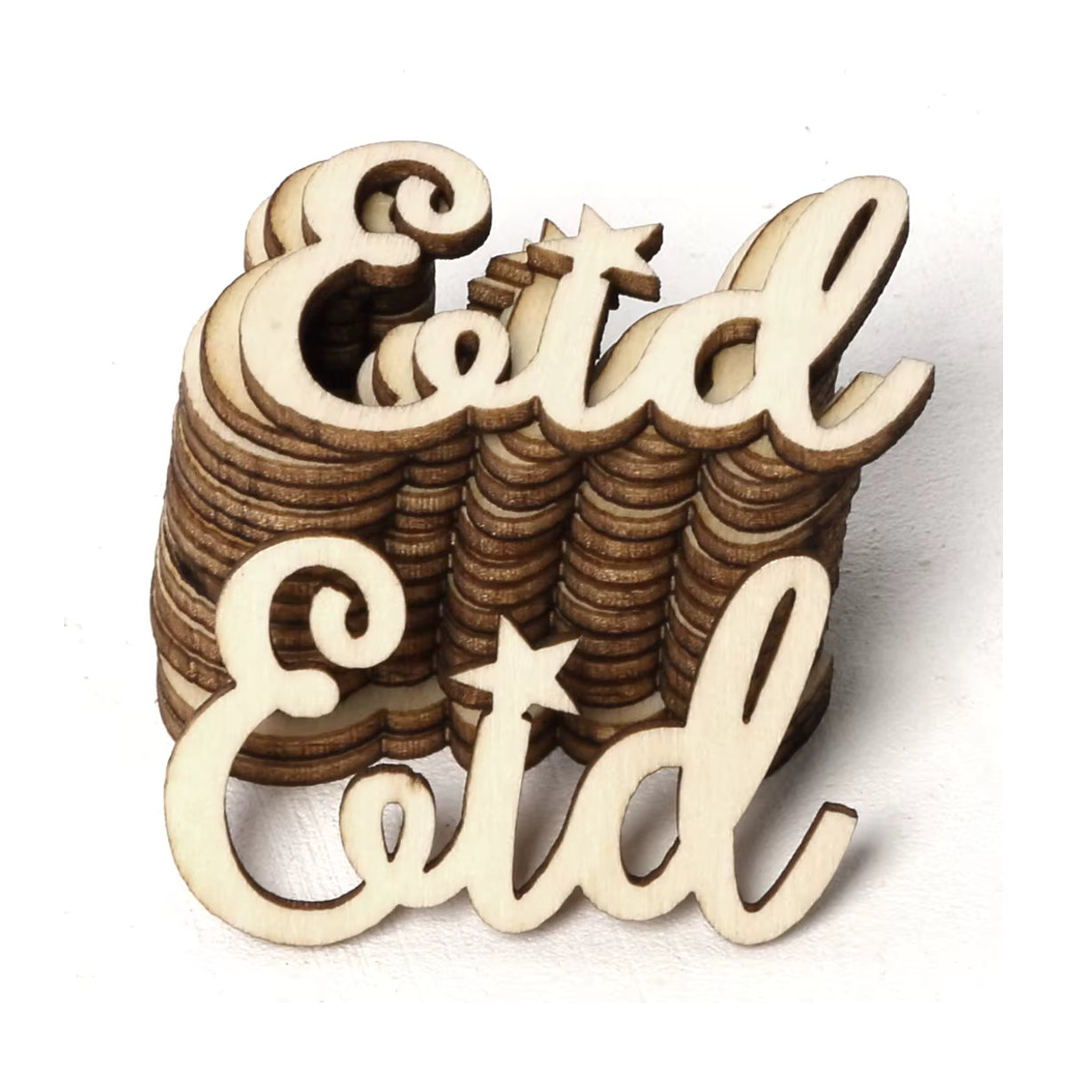 15 Stück WEIGAO Ramadan Eid Mubarak Holz Chips in Braun für Bastelarbeiten und Tischdekoration - Bild 2