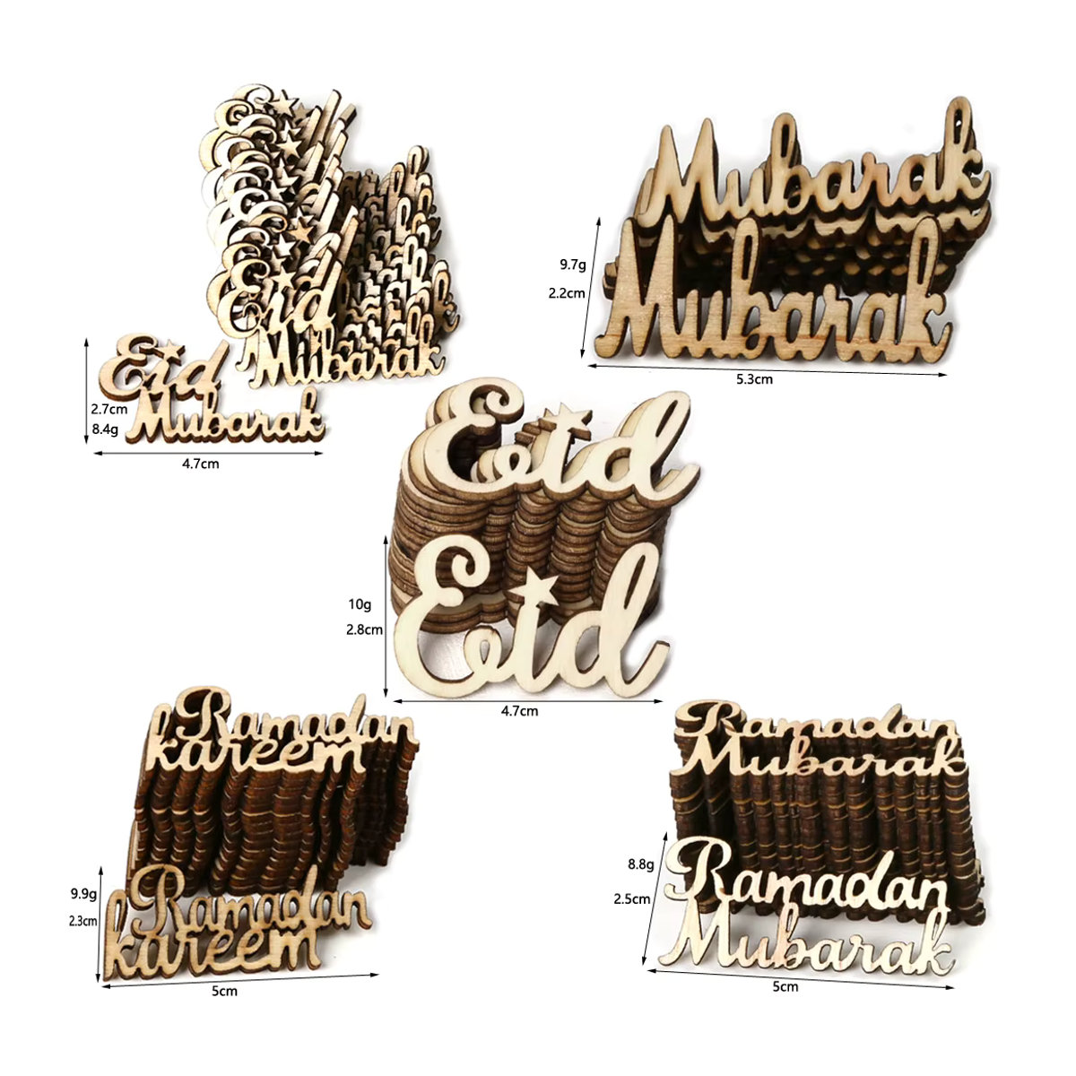 15 Stück WEIGAO Ramadan Eid Mubarak Holz Chips in Braun für Bastelarbeiten und Tischdekoration - Bild 4