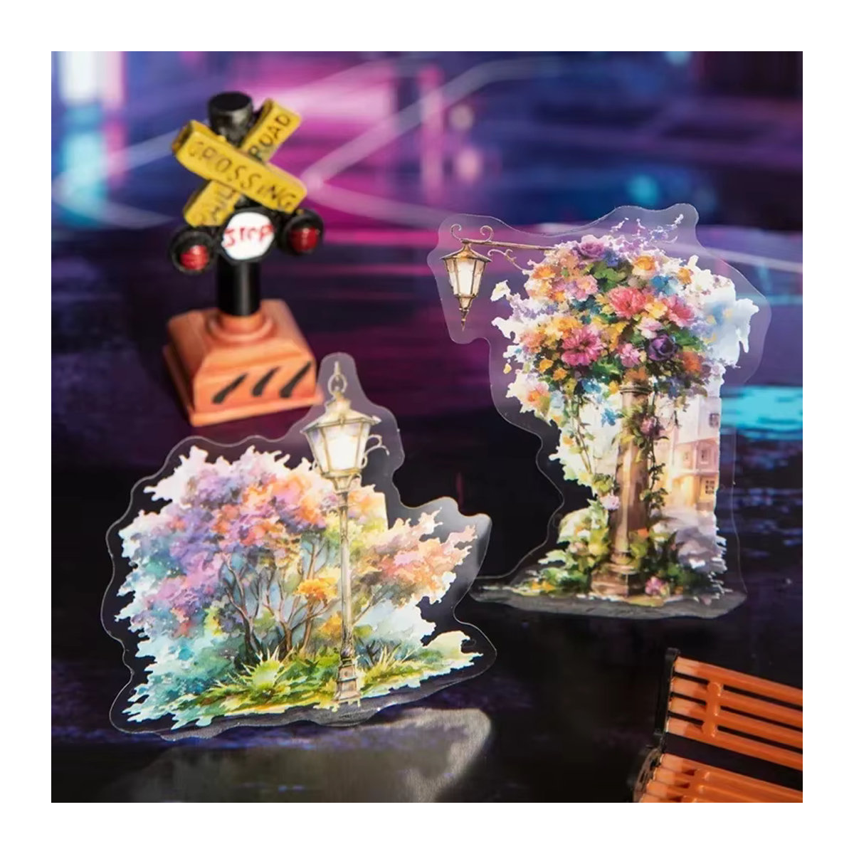 15-teiliges Set unregelmäßig gestanzte PET Aufkleber mit floralen Laternenpfahl und Landschaft Motiven in Mehrfarbig - Bild 2