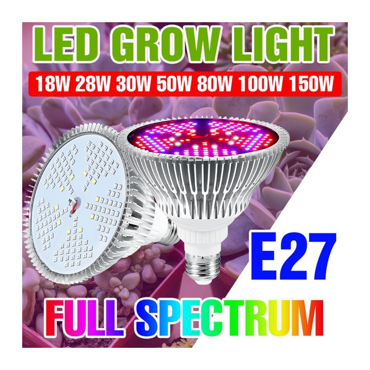 150W LED Vollspektrum Pflanzenlampe mit E27/E26 Fassung für Pflanzenboxen, Blumen, Samen und Hydroponik - Bild 1