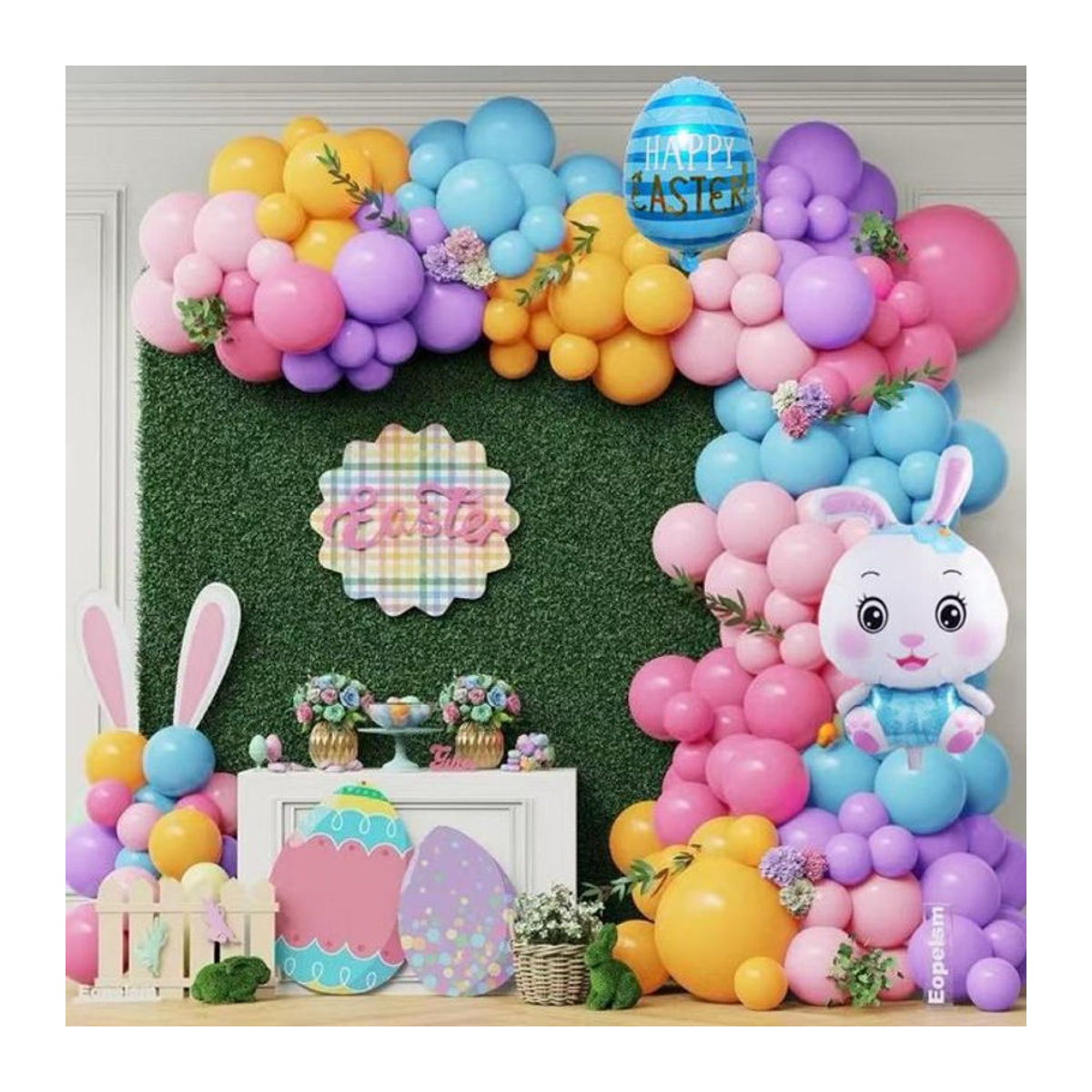 156 Stück Osterei-Luftballon-Set mit Osterhasen-Motiven für deine Oster- und Geburtstagsdekoration, mehrfarbig - Bild 1