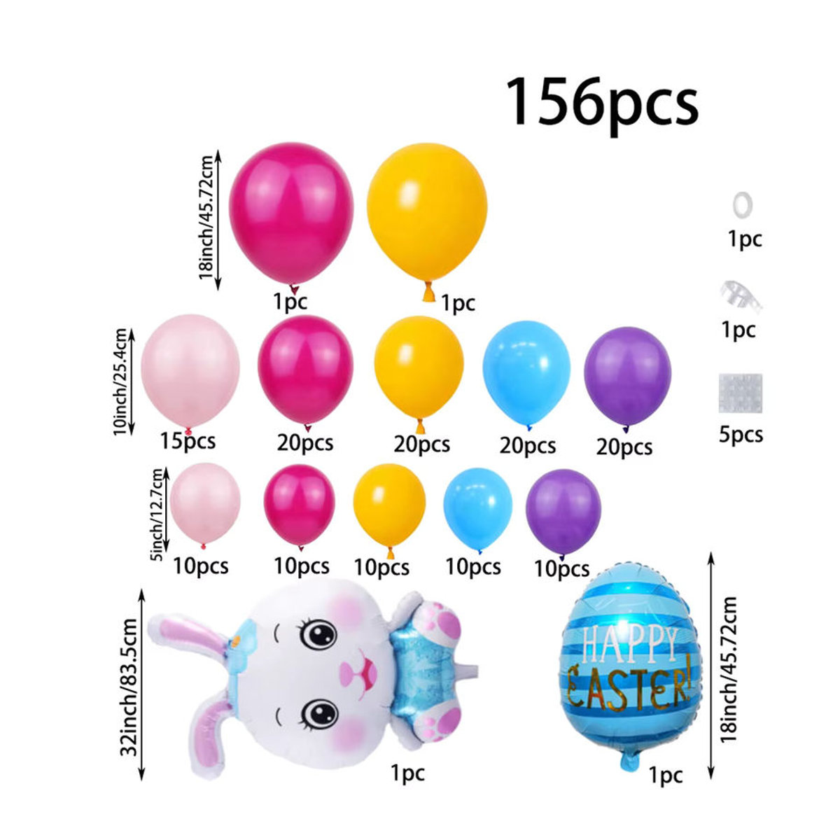 156 Stück Osterei-Luftballon-Set mit Osterhasen-Motiven für deine Oster- und Geburtstagsdekoration, mehrfarbig - Bild 3