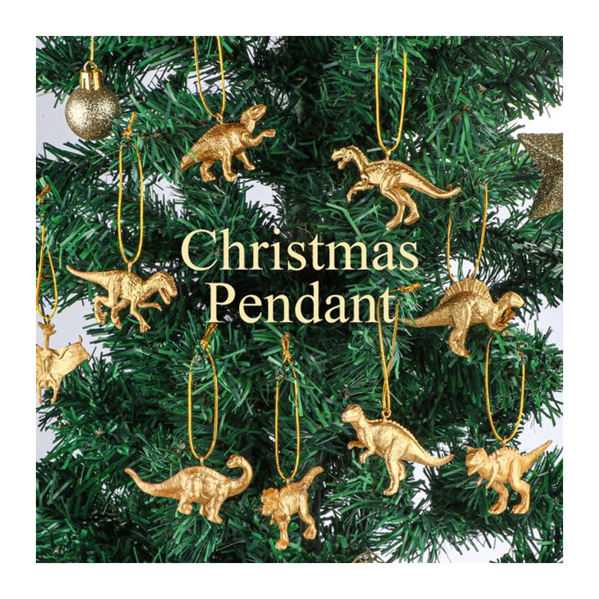 16 goldene Dinosaurier-Hängeornamente als Tier-Figuren für Weihnachtsbaum und Party-Dekoration - Bild 1
