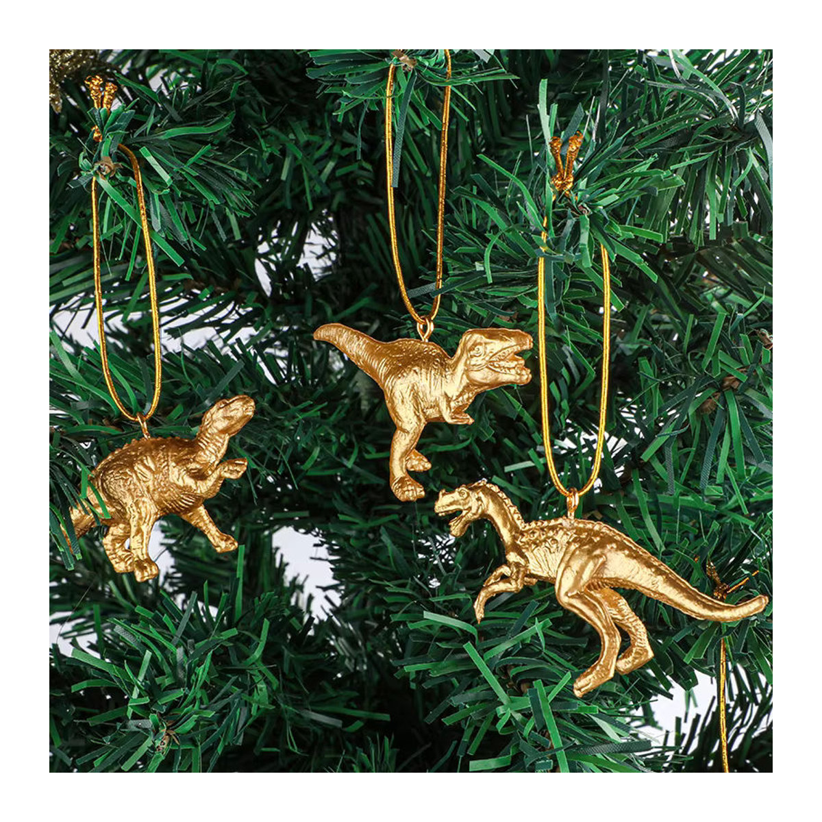 16 goldene Dinosaurier-Hängeornamente als Tier-Figuren für Weihnachtsbaum und Party-Dekoration - Bild 3