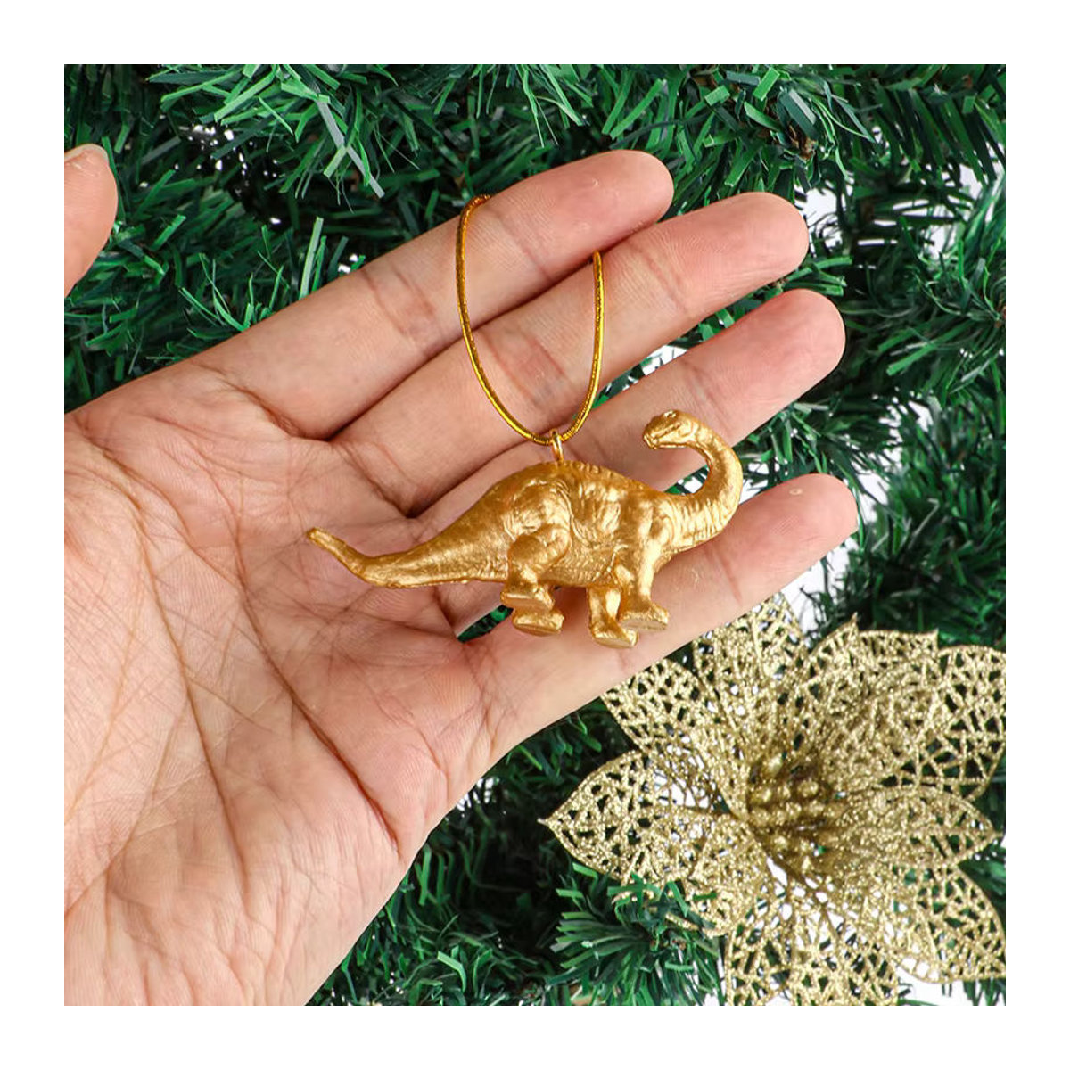 16 goldene Dinosaurier-Hängeornamente als Tier-Figuren für Weihnachtsbaum und Party-Dekoration - Bild 4