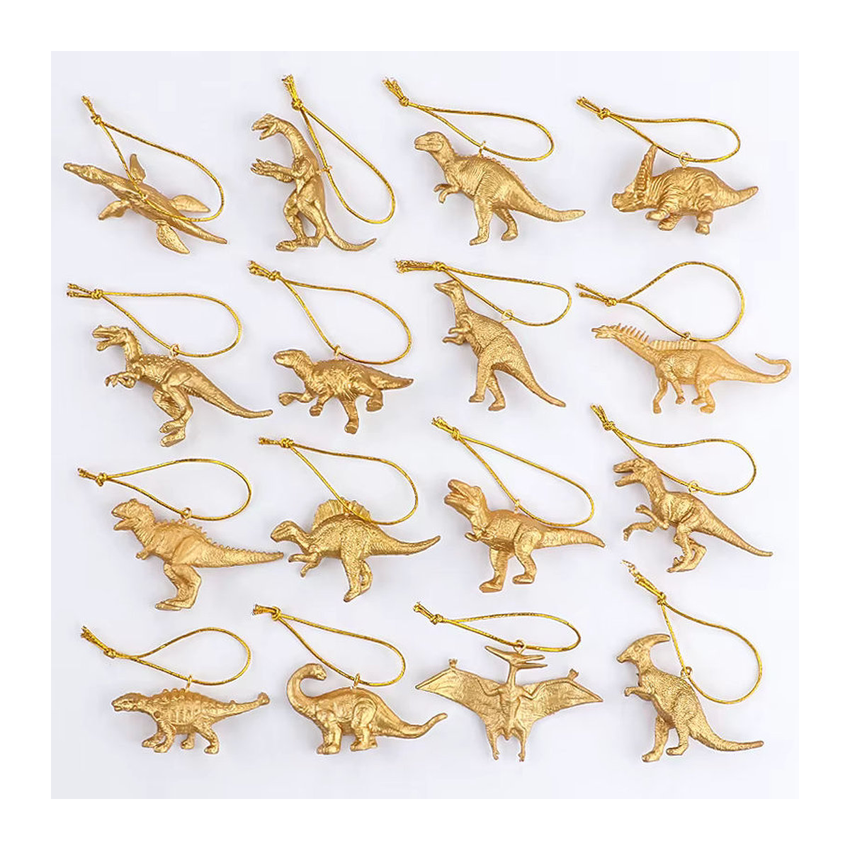 16 goldene Dinosaurier-Hängeornamente als Tier-Figuren für Weihnachtsbaum und Party-Dekoration - Bild 5