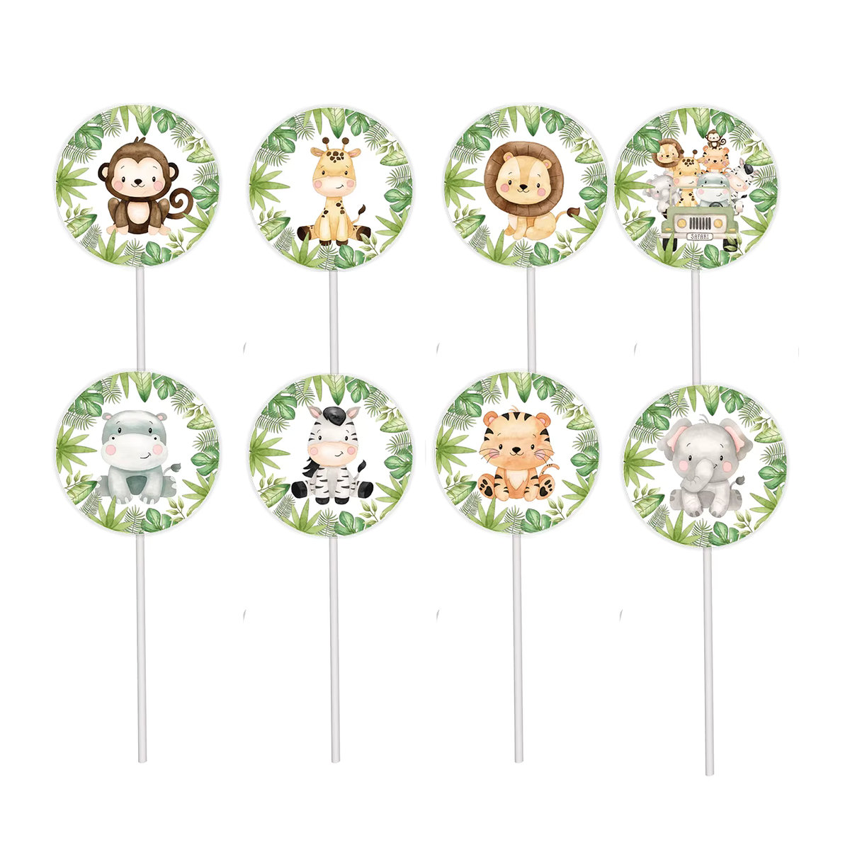 16 Stück Dschungel Tier Cupcake Topper aus Papier in Rund mit Tiger, Löwe und Affe für Kinder Geburtstag Party und DIY Kuchen Dekorationen, Mehrfarbig - Bild 2