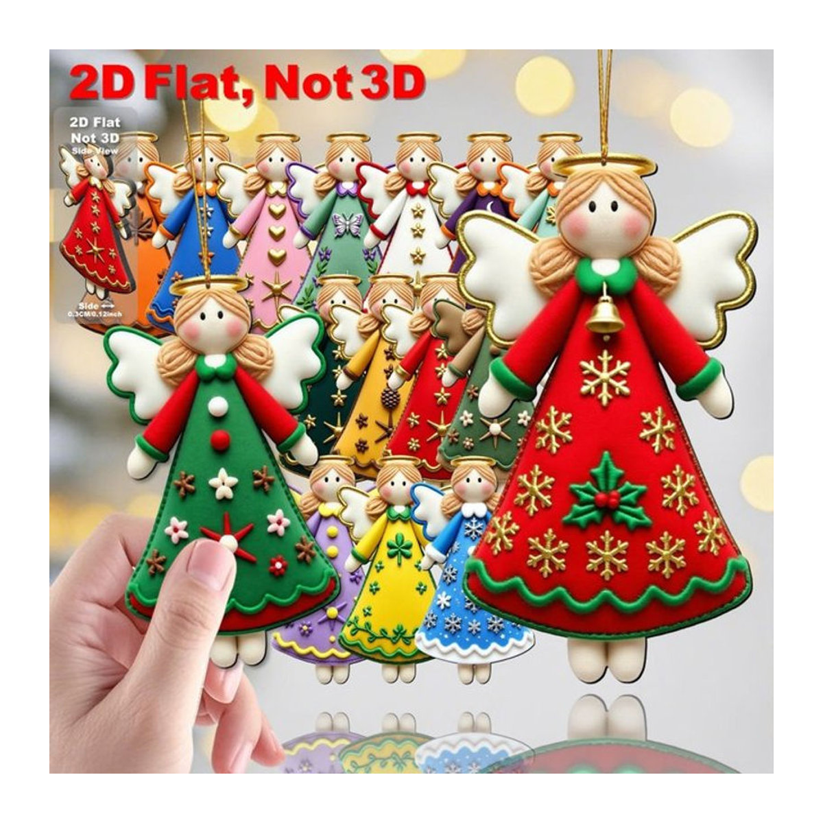 16 Stück DUTRIEUX Holz-Engel-Hängeornamente mit goldenen Sternen und Schleifen zur Weihnachtsdekoration, mehrfarbig - Bild 1