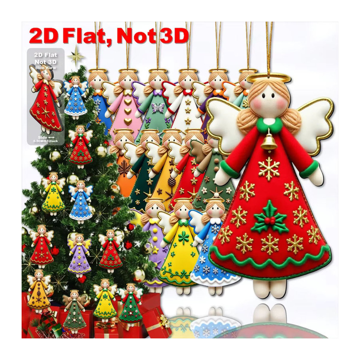 16 Stück DUTRIEUX Holz-Engel-Hängeornamente mit goldenen Sternen und Schleifen zur Weihnachtsdekoration, mehrfarbig - Bild 4