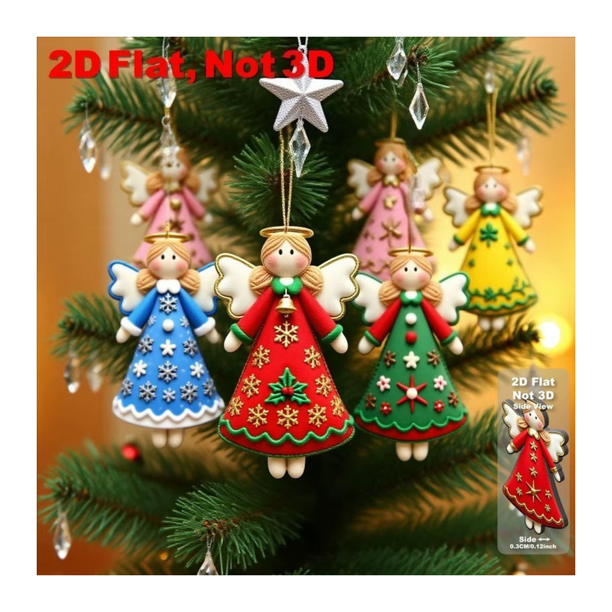 16 Stück DUTRIEUX Holz-Engel-Hängeornamente mit goldenen Sternen und Schleifen zur Weihnachtsdekoration, mehrfarbig - Bild 5