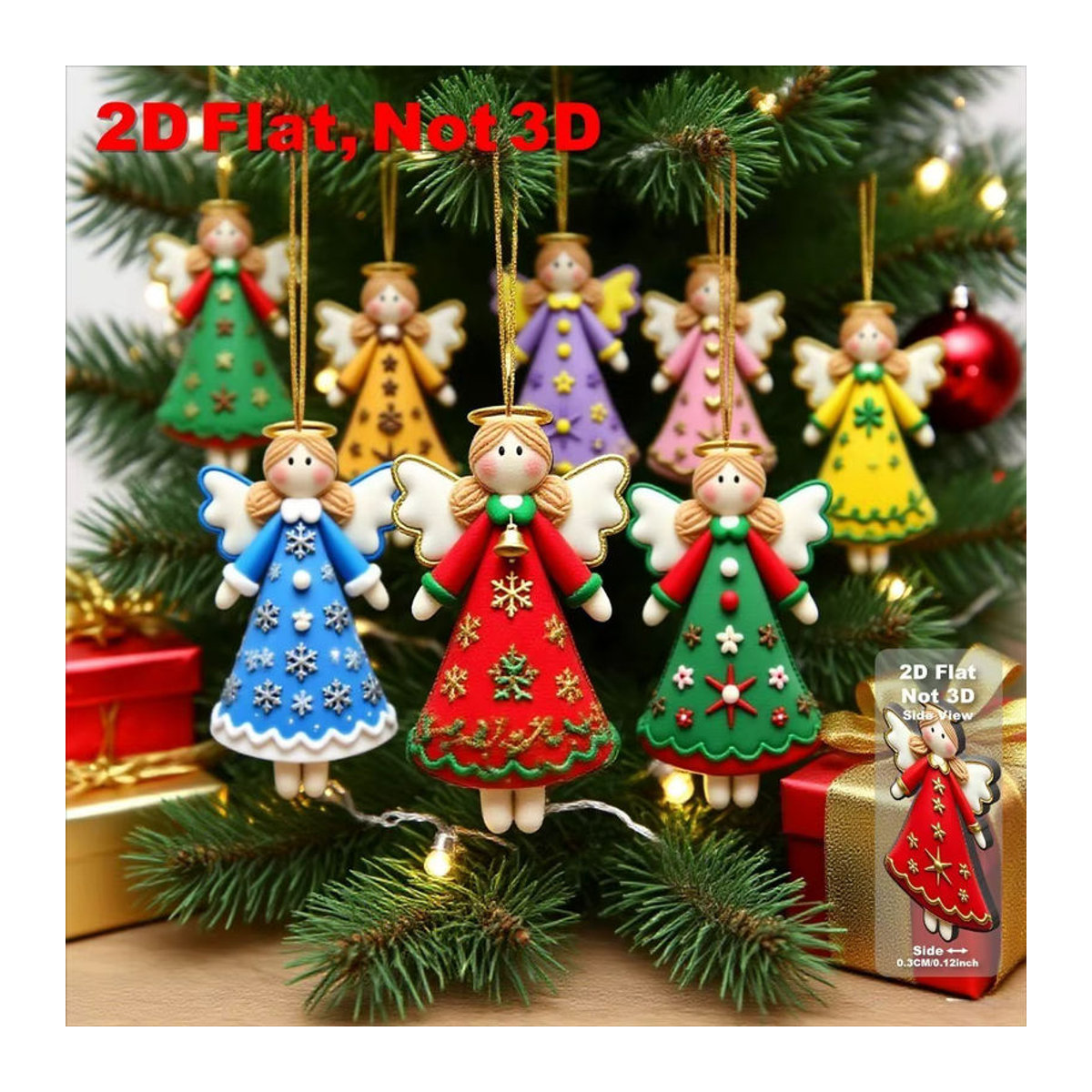 16 Stück DUTRIEUX Holz-Engel-Hängeornamente mit goldenen Sternen und Schleifen zur Weihnachtsdekoration, mehrfarbig - Bild 6