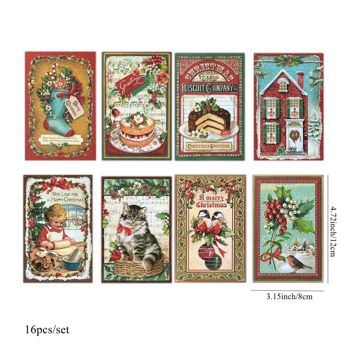 16 Stück Tissy Weinflasche Aufkleber im Vintage Design für Weihnachten, rechteckige Papier Aufkleber in Mehrfarbig - Bild 3