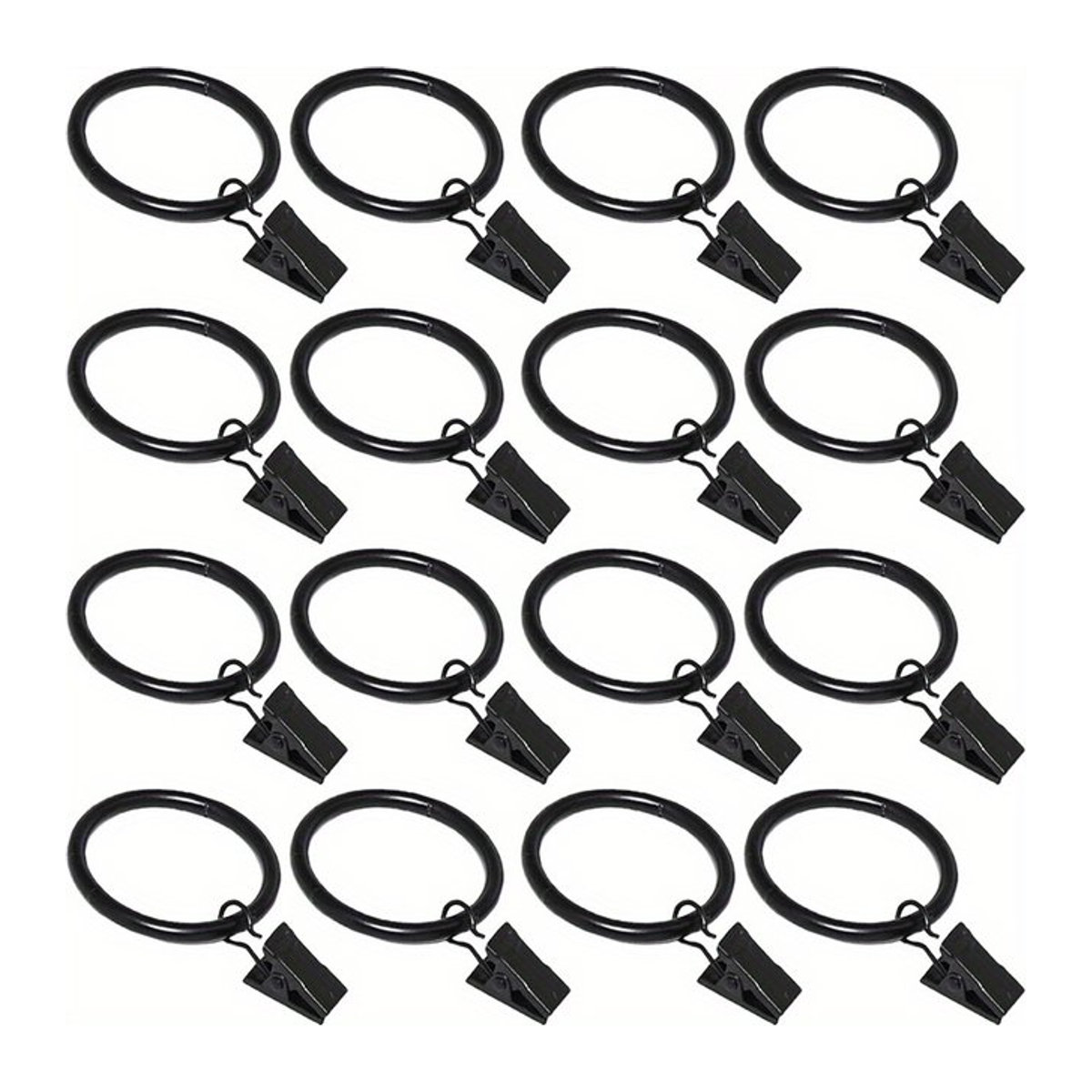 16er Pack Vorhangringe mit Clips in Schwarz zum Aufhängen von Gardinen und Vorhängen - Bild 1