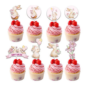 16er Set Osterhase Topper aus Papier in Rosa für deine Oster-Dekoration und DIY Kuchenverzierung