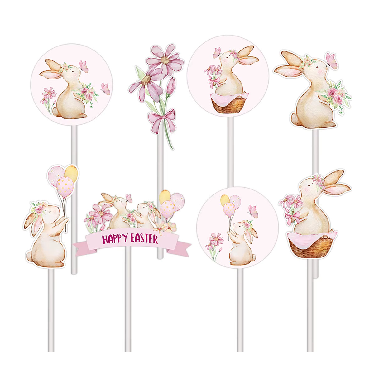 16er Set Osterhase Topper aus Papier in Rosa für deine Oster-Dekoration und DIY Kuchenverzierung - Bild 2
