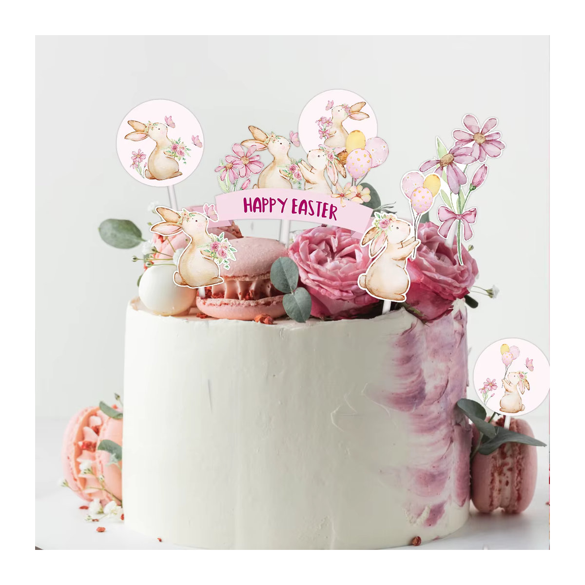 16er Set Osterhase Topper aus Papier in Rosa für deine Oster-Dekoration und DIY Kuchenverzierung - Bild 5