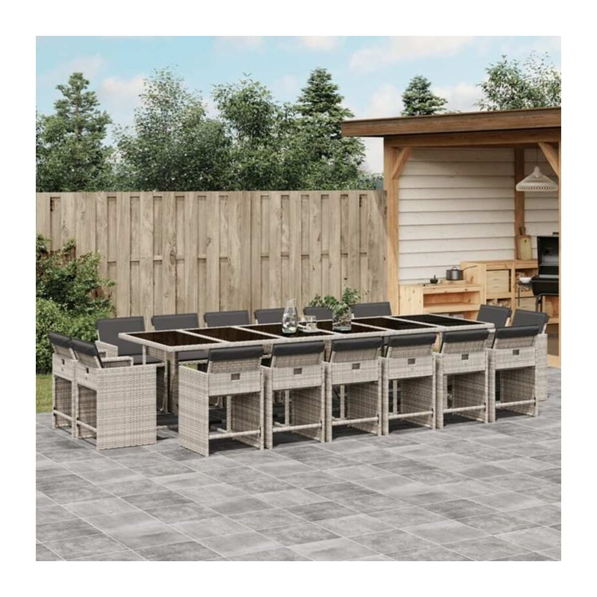 17-teilige moderne Garten-Essgruppe aus Poly-Rattan mit Kissen in Hellgrau von vidaxl - Bild 1