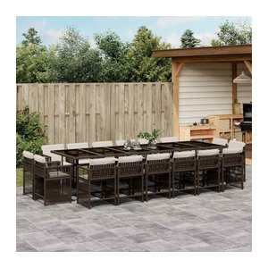 17-teiliges Gartenmöbel-Set Vidaxl aus Polyrattan mit Kissen in Braun und Beige
