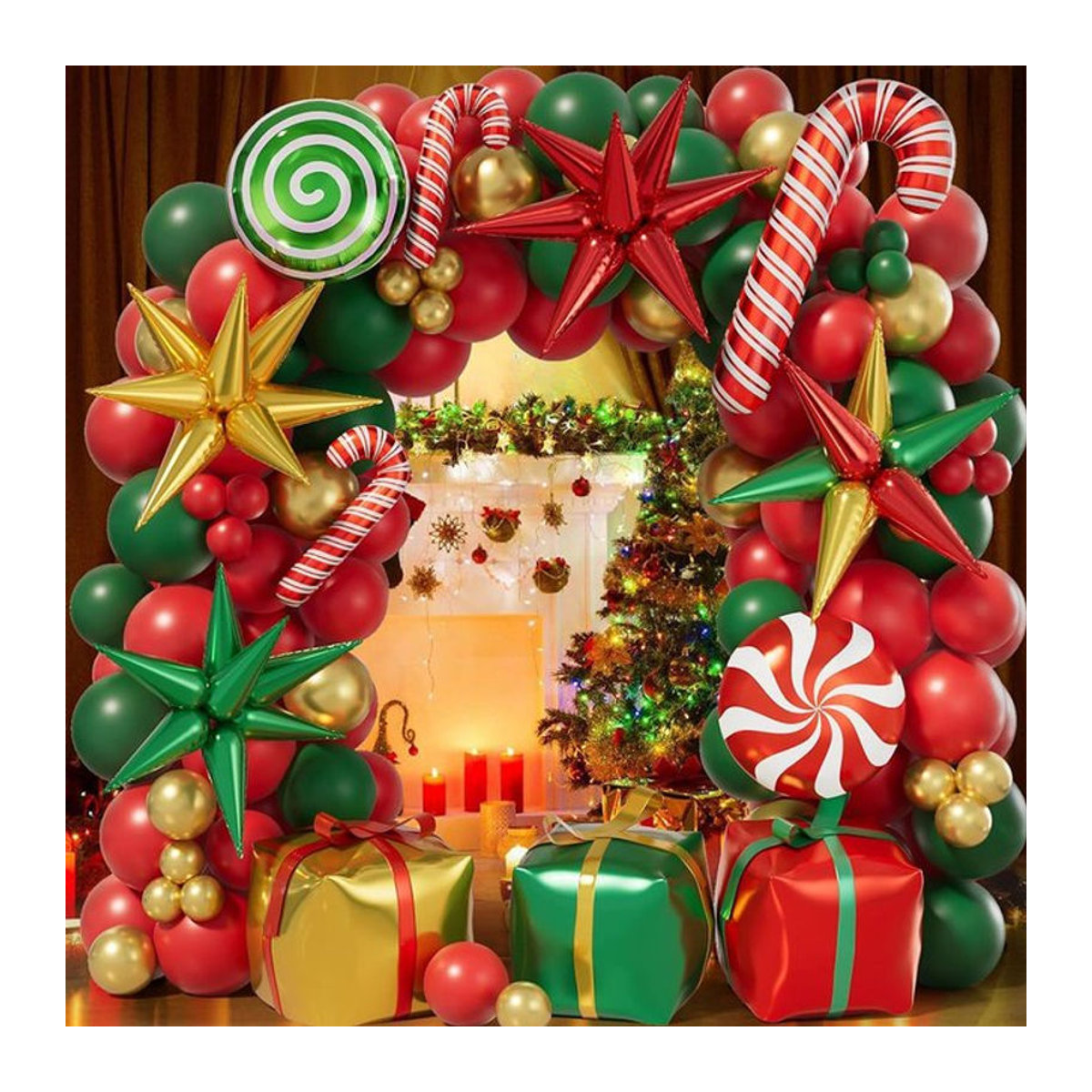 171-teiliges Weihnachts-Ballon-Girlanden-Set mit Ballonbogen-Kit in Rot, Grün und Gold inklusive Sternen und Dekorationselementen - Bild 1