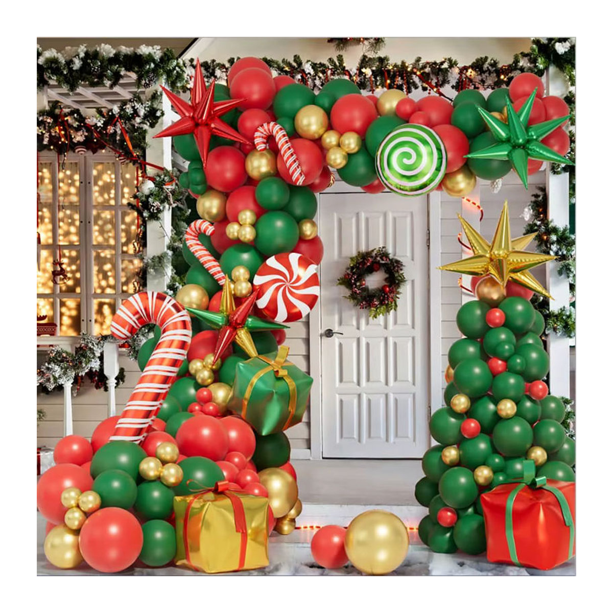 171-teiliges Weihnachts-Ballon-Girlanden-Set mit Ballonbogen-Kit in Rot, Grün und Gold inklusive Sternen und Dekorationselementen - Bild 2