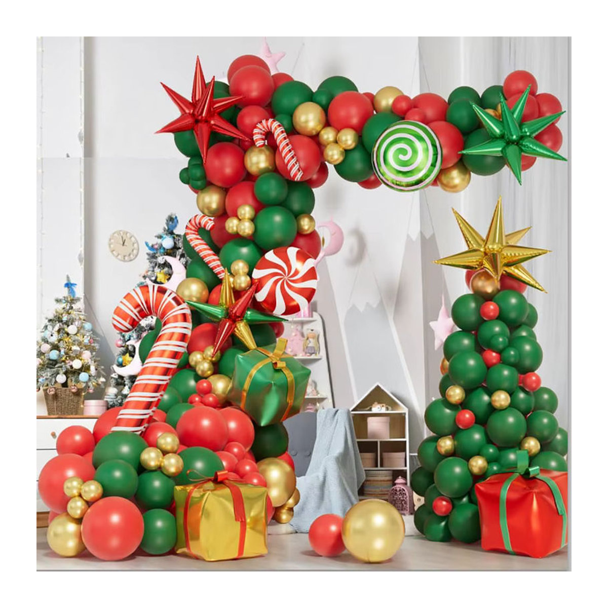 171-teiliges Weihnachts-Ballon-Girlanden-Set mit Ballonbogen-Kit in Rot, Grün und Gold inklusive Sternen und Dekorationselementen - Bild 3