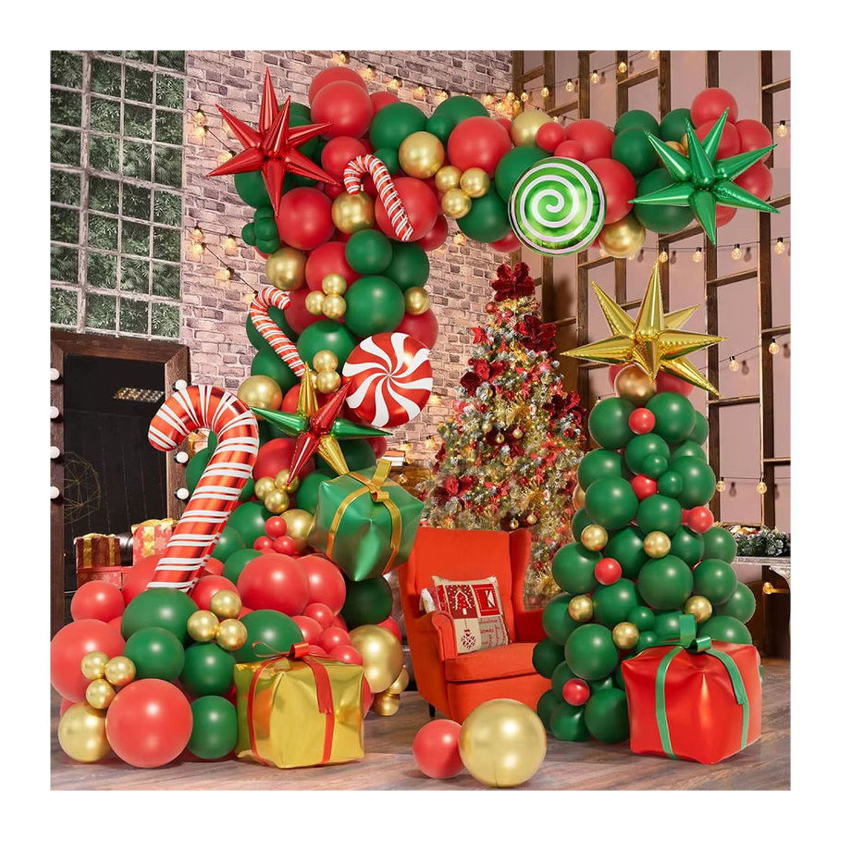 171-teiliges Weihnachts-Ballon-Girlanden-Set mit Ballonbogen-Kit in Rot, Grün und Gold inklusive Sternen und Dekorationselementen - Bild 4