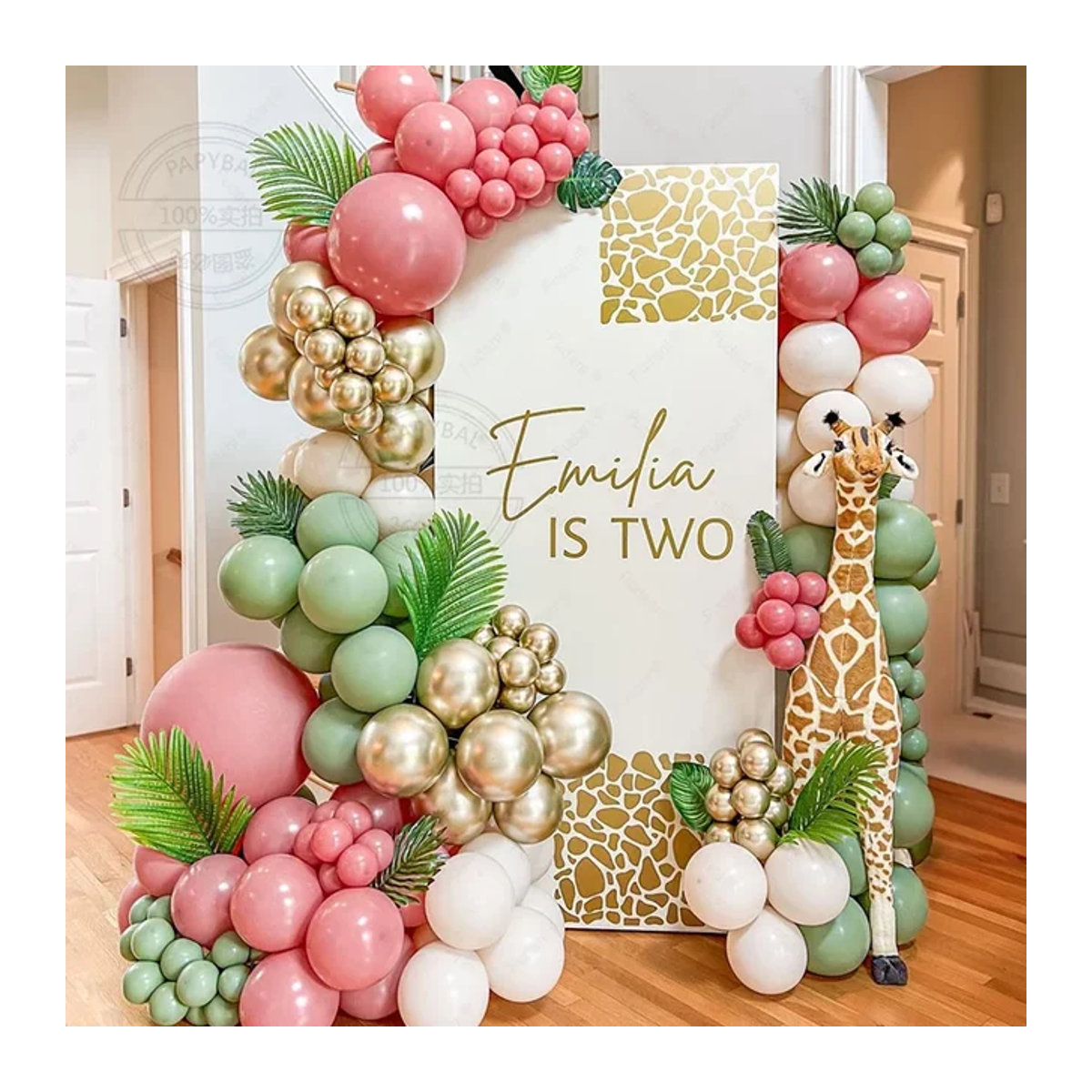 174-teiliges Giraffen-Ballon-Set für Kindergeburtstage und Babypartys in Rosa, Grün und Gold - Bild 1