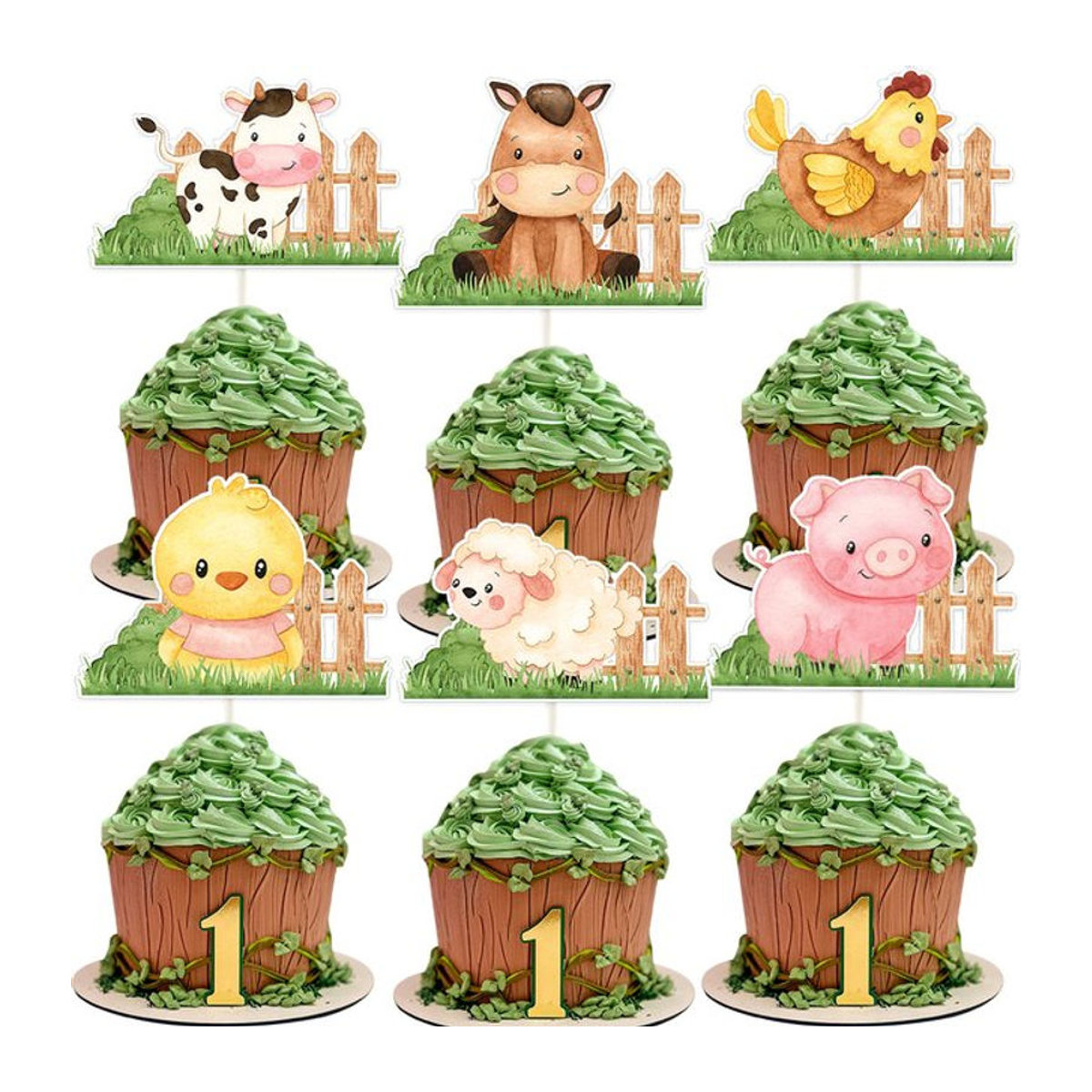 18 Stück Tissy Cupcake-Topper mit Bauernhofmotiven aus Papier für Kinder, mehrfarbig - Bild 1