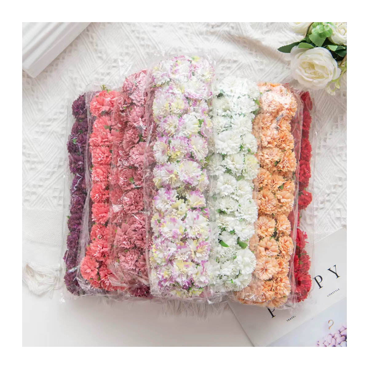 18er Set künstliche Nelken aus Textil in Weiß und Mehrfarbig von ZQCY für Hochzeit, Weihnachten und DIY-Dekorationen - Bild 2