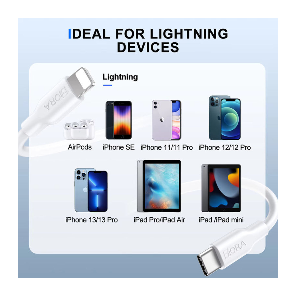 1HORA USB-C auf Lightning Schnellladekabel 3A, 1 m, Weiß - Bild 2