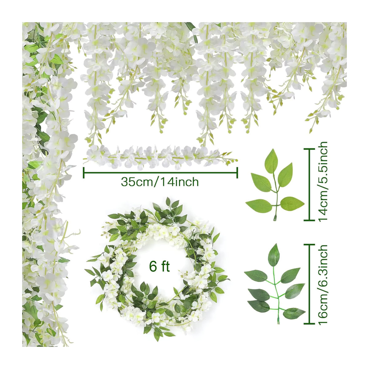 2/4 Stück Glyzinien-Kunstblumengirlande in Weiß, Grün und Rosa als hängendes florales Arrangement für Hochzeiten und Garten-Dekoration - Bild 5