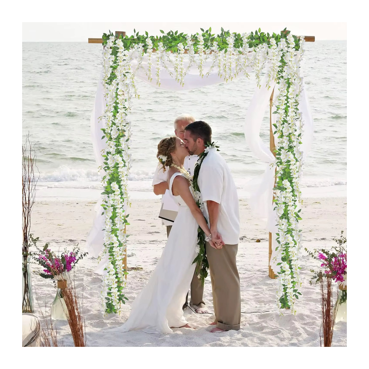 2/4 Stück Glyzinien-Kunstblumengirlande in Weiß, Grün und Rosa als hängendes florales Arrangement für Hochzeiten und Garten-Dekoration - Bild 6