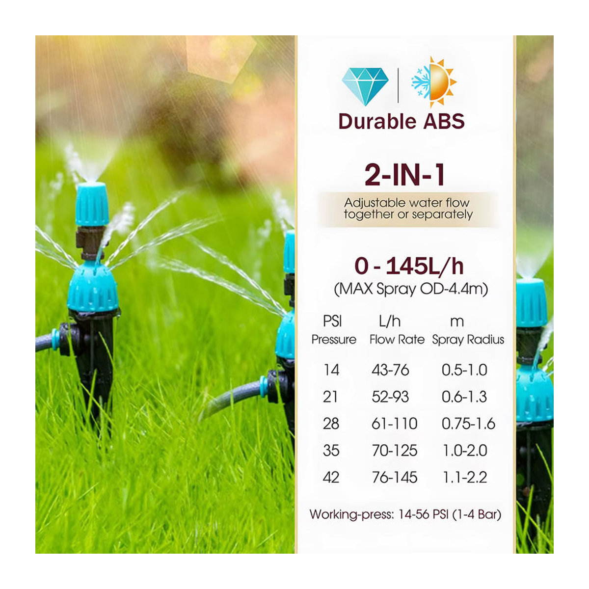 2-in-1 Gartenbewässerungssystem mit 12 mm PE-Schlauch und 360 Grad einstellbarem Micro-Dripper Sprayer in Schwarz/Weiß - Bild 2