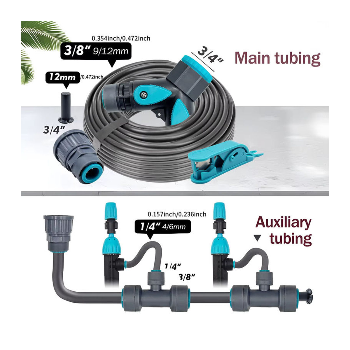 2-in-1 Gartenbewässerungssystem mit 12 mm PE-Schlauch und 360 Grad einstellbarem Micro-Dripper Sprayer in Schwarz/Weiß - Bild 3