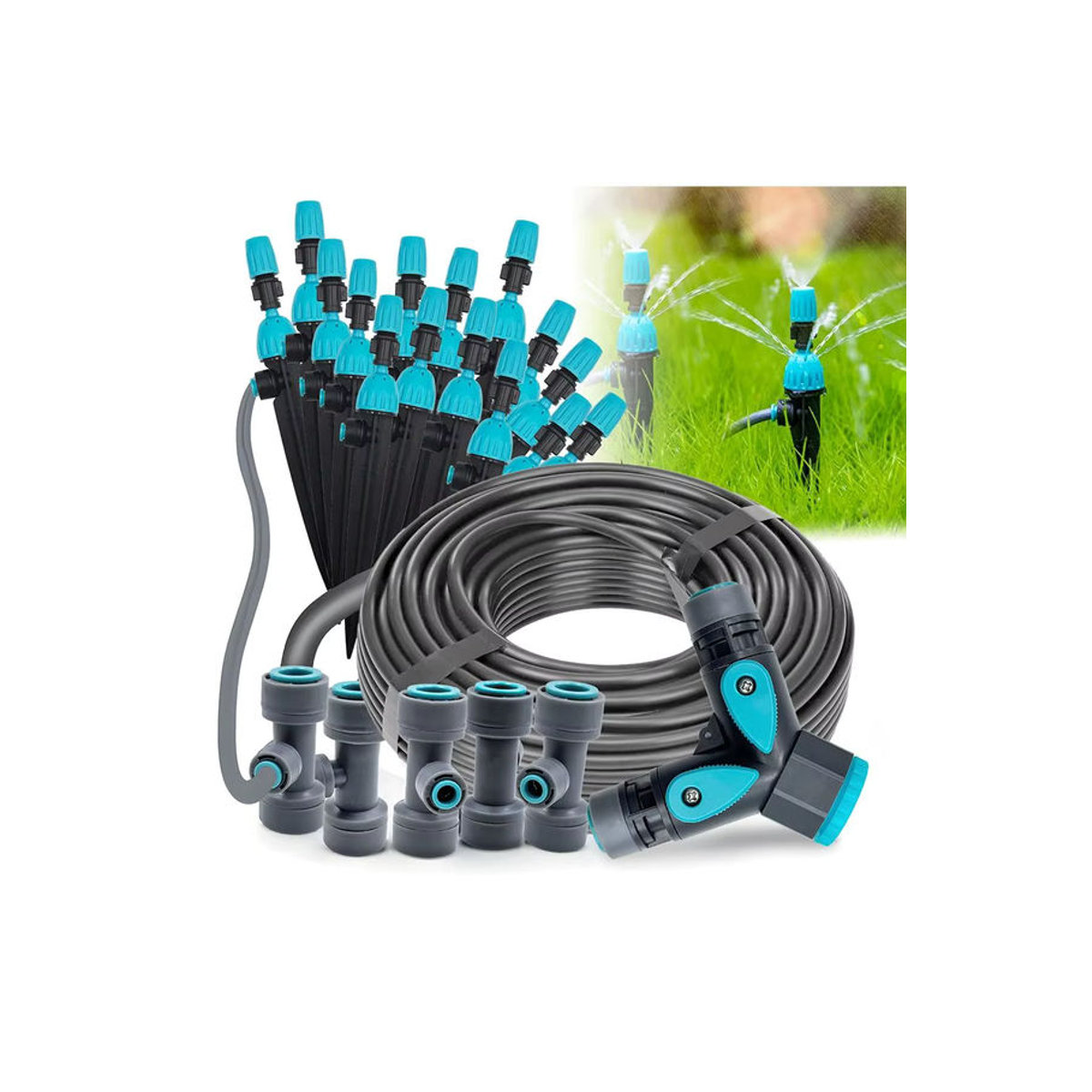 2-in-1 Gartenbewässerungssystem mit 12 mm PE-Schlauch und 360 Grad einstellbarem Micro-Dripper Sprayer in Schwarz/Weiß - Bild 6