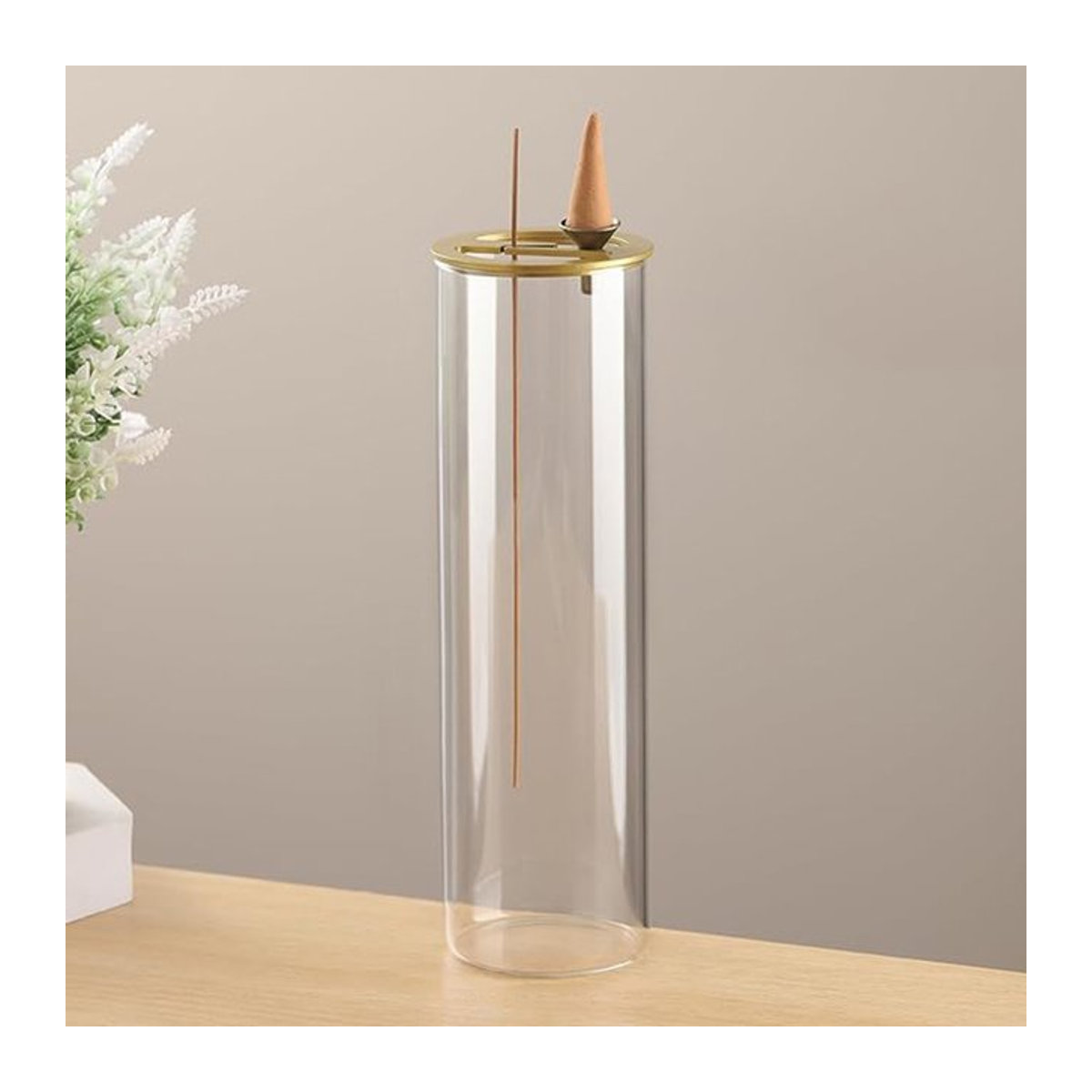 2-in-1-Räucherstäbchenhalter aus Glas in Transparent für Räucherkegel und Räucherstäbchen, aschfestes Rückfluss-Räuchergefäß für Meditation, Yoga und Spa - Bild 1