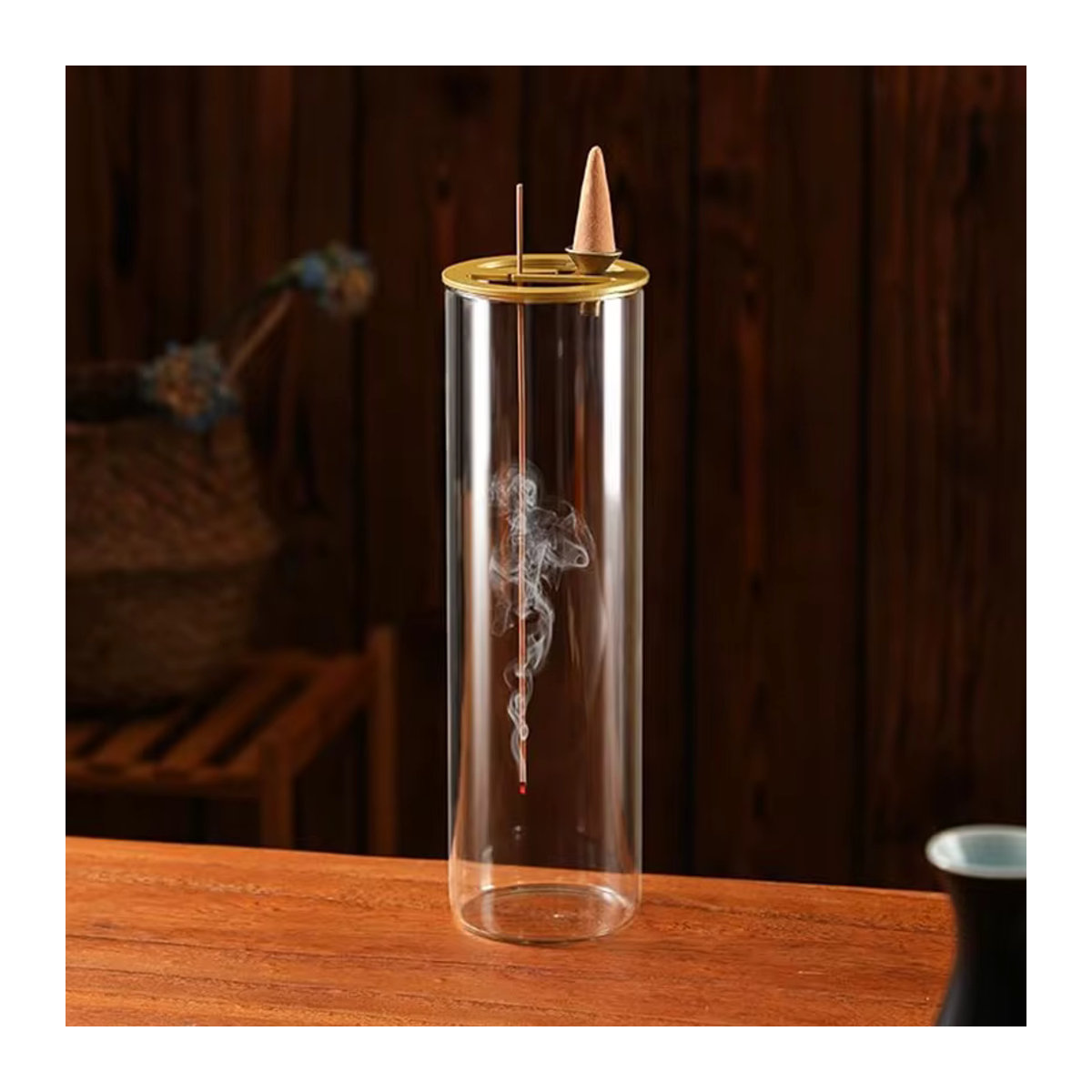 2-in-1-Räucherstäbchenhalter aus Glas in Transparent für Räucherkegel und Räucherstäbchen, aschfestes Rückfluss-Räuchergefäß für Meditation, Yoga und Spa - Bild 2