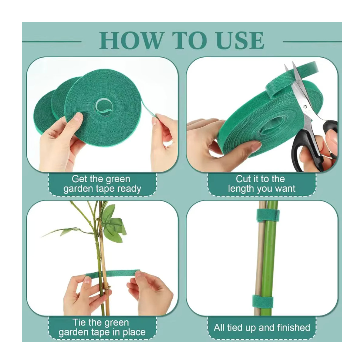 2 Meter Pflanzen-Nylon-Kabelbinder in Grün, selbstklebendes und verstellbares Gartenschnur-Set zur Wiederverwendung - Bild 5