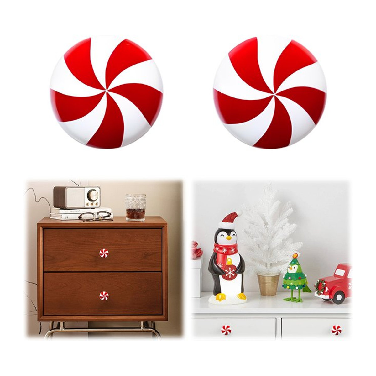 2 Stück APWIKOGER Weihnachts Türknauf Abdeckungen aus Keramik in Rot mit gestreiftem Design für Schrank und Kommode - Bild 1