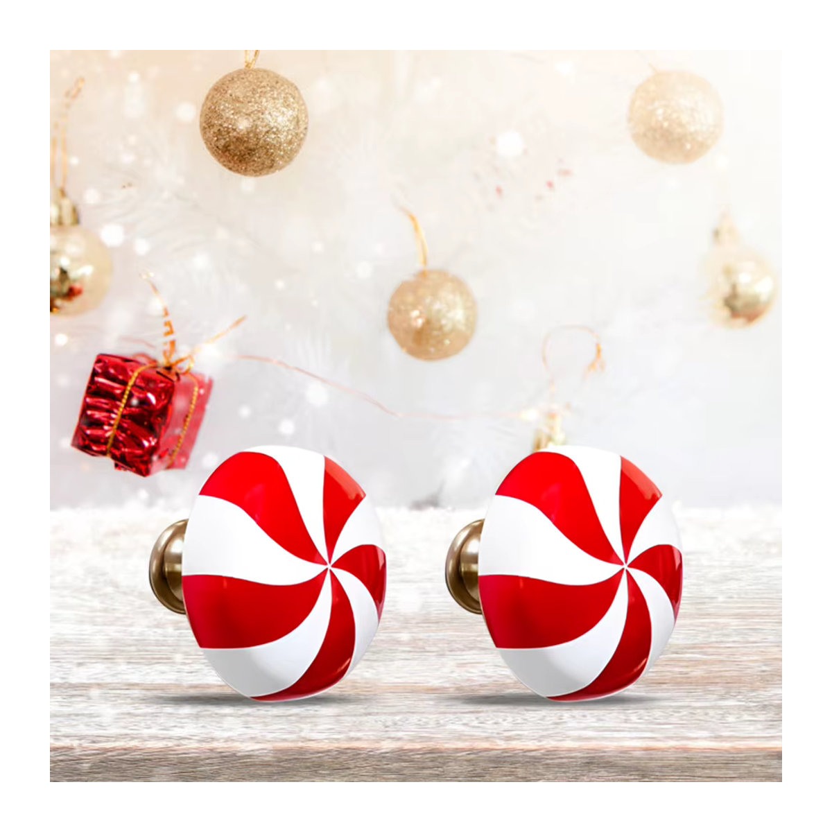 2 Stück APWIKOGER Weihnachts Türknauf Abdeckungen aus Keramik in Rot mit gestreiftem Design für Schrank und Kommode - Bild 3