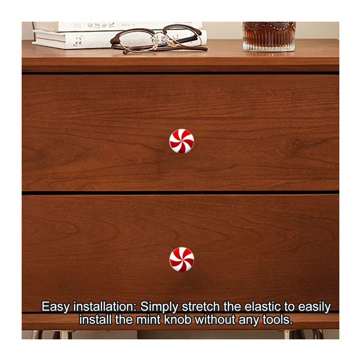 2 Stück APWIKOGER Weihnachts Türknauf Abdeckungen aus Keramik in Rot mit gestreiftem Design für Schrank und Kommode - Bild 4