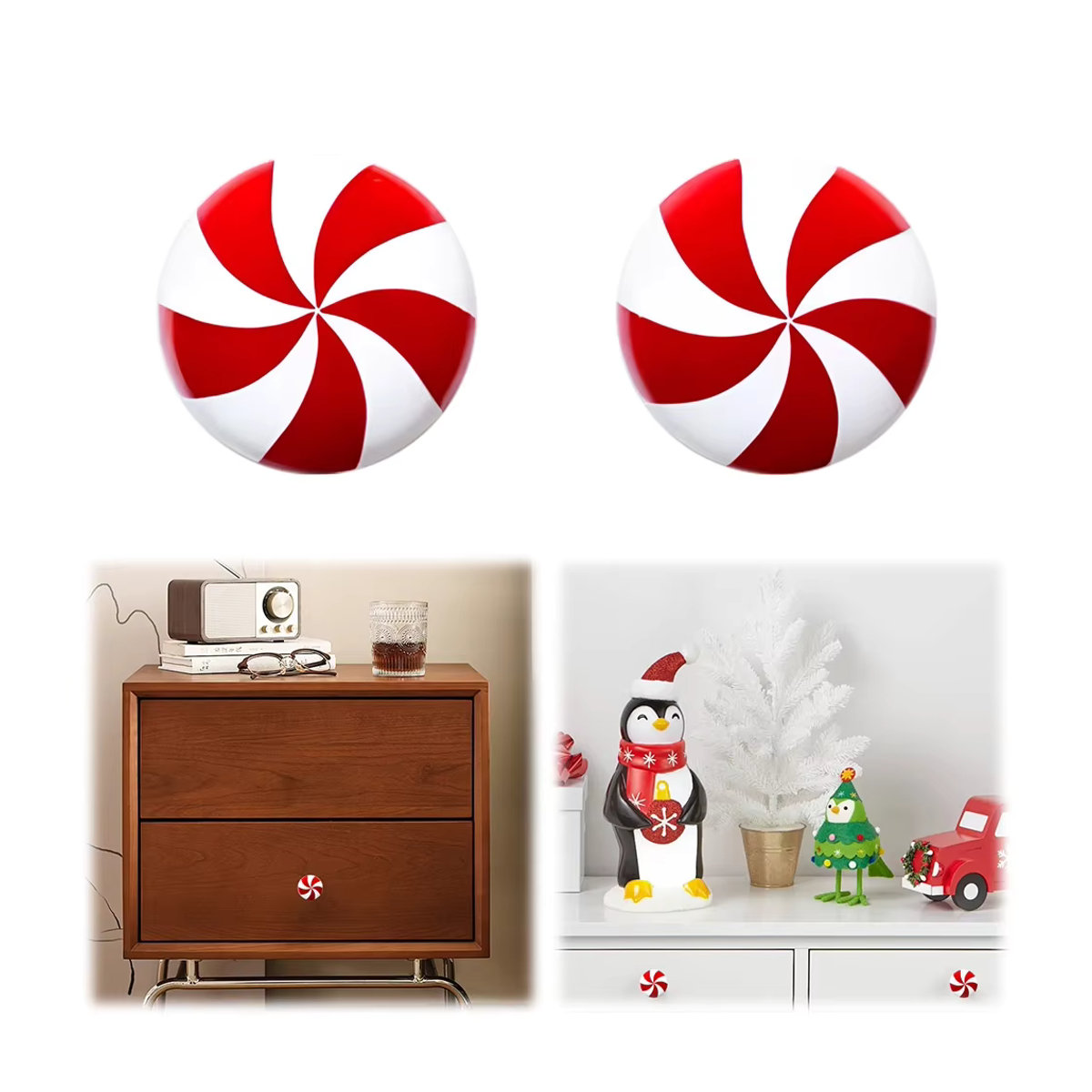 2 Stück APWIKOGER Weihnachts Türknauf Abdeckungen aus Keramik in Rot mit gestreiftem Design für Schrank und Kommode - Bild 6